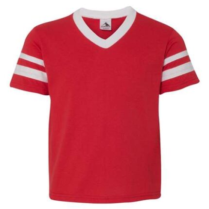 Youth V-Neck Jersey with Striped Sleeves