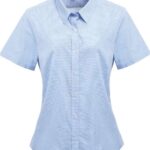 Women's Microcheck Gingham Short Sleeve Cotton Dress Shirt