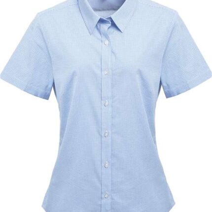 Women's Microcheck Gingham Short Sleeve Cotton Dress Shirt