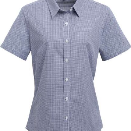 Women's Microcheck Gingham Short Sleeve Cotton Dress Shirt