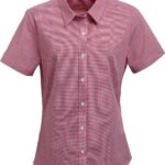 Women's Microcheck Gingham Short Sleeve Cotton Dress Shirt