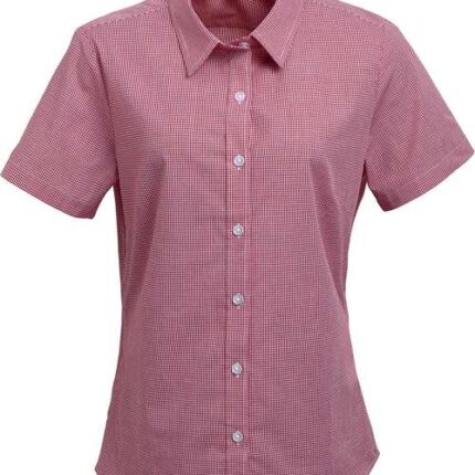 Women's Microcheck Gingham Short Sleeve Cotton Dress Shirt
