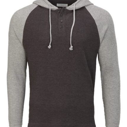Unisex Waffle Knit Pullover Hooded Long Sleeve T-Shirt