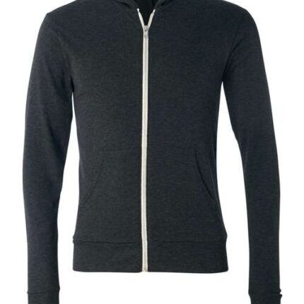 Unisex Triblend Lightweight Full-Zip Hooded Long Sleeve Tee